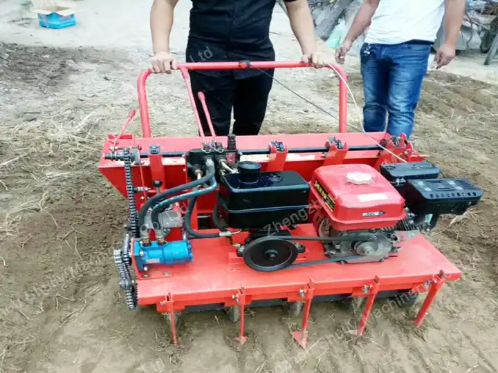 Garlic planter working in the field